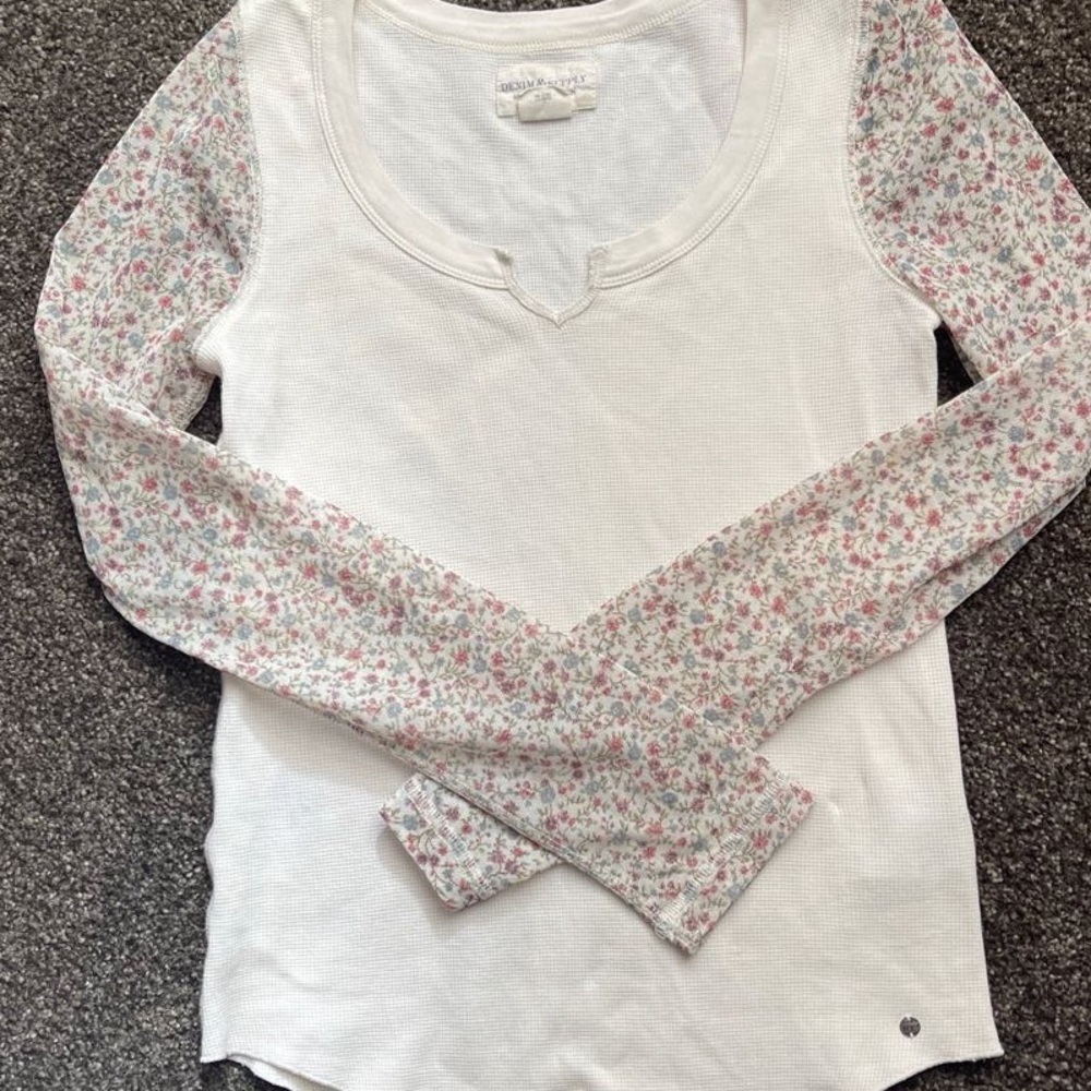 Ralph Lauren denim & supply SMALL floral sleeve waffle knit tshirt nwot